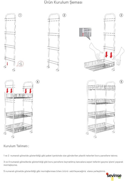 5 Katlı Siyah Tekerlekli Çok Amaçlı Organizer, Banyo, Mutfak, Sebze ve Makyaj Rafı