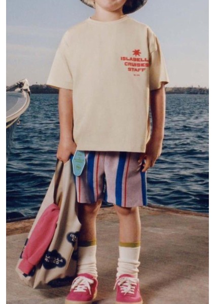 Yeni Sezon Erkek Cocuk Yazı Baskılı Tshirt ve Altı Çizgili Şort Alt Üst Takım fiyatları