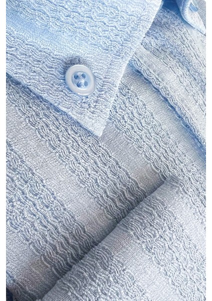 Erkek Gömlek Mavi Likralı Uzun Kollu Cepli Rahat Kalıp Salaş Dökümlü Pamuklu Günlük Şık Model fırsatları