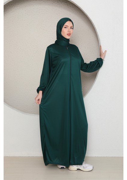 Tek Parça Boydan Fermuarlı Başörtülü Kadın Namaz Elbisesi fiyatları