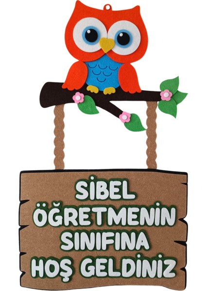 Keçe Sınıfımıza Hoş Geldiniz Kapı Süsü - Isme Özel Turuncu