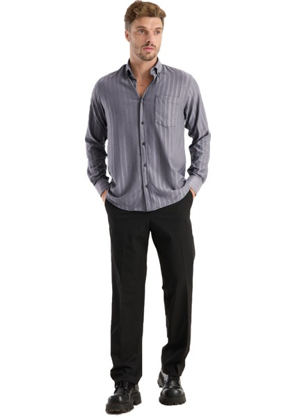 Erkek Gömlek Mürdüm Likralı Uzun Kollu Cepli Rahat Kalıp Dökümlü Pamuklu Günlük Şık Model fiyatları