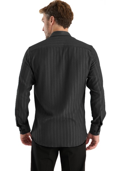 Erkek Gömlek Siyah Likralı Uzun Kollu Cepli Rahat Kalıp Salaş Dökümlü Pamuklu Günlük Şık Model fırsatları