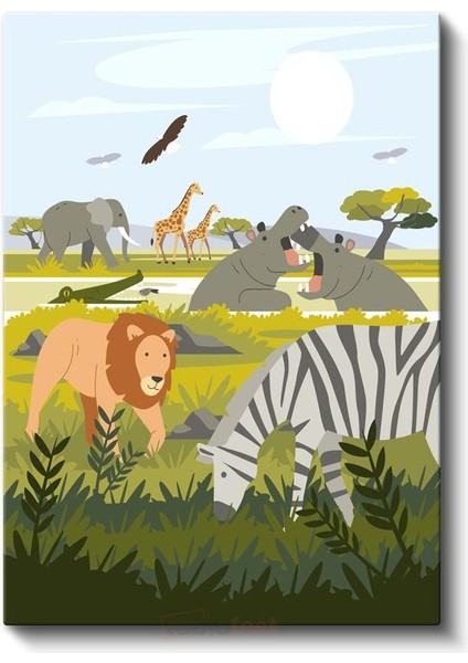 Safari Manzarası - Afrika Hayvanları Macerası Kanvas Tablo fiyatları