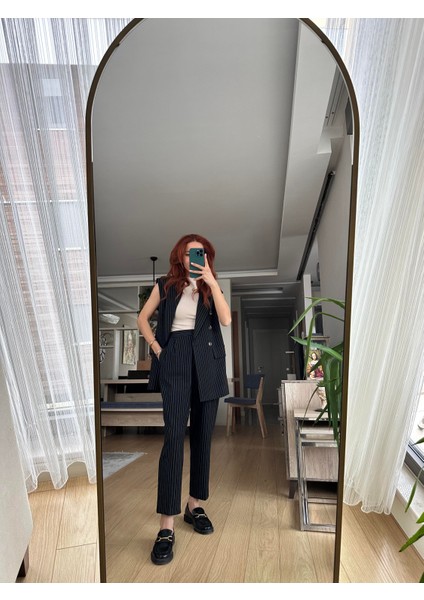 Çizgili Yelekli Casual Takım modelleri