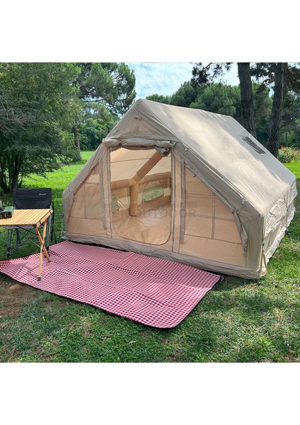 420D Oxford 12 Kişilik 4 Mevsim Soba Çıkışlı Şişme Kamp Çadırı – Pompalı, 400X300X210 cm