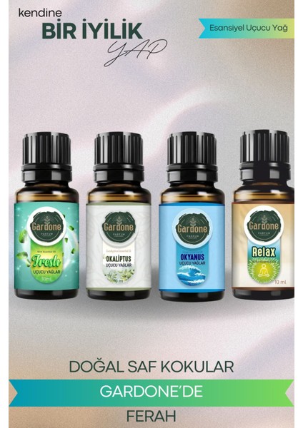 4'lü Set Esansiyel Uçucu Yağ Buhurdanlık Yağı Esans Okyanus Fresh Relax Okaliptus 4*10 ml