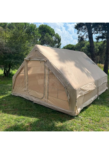 420D Oxford 12 Kişilik 4 Mevsim Soba Çıkışlı Şişme Kamp Çadırı – Pompalı, 400X300X210 cm modelleri