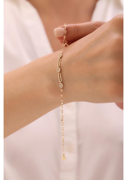 14 Ayar Minimal Taşlı Bileklik modelleri