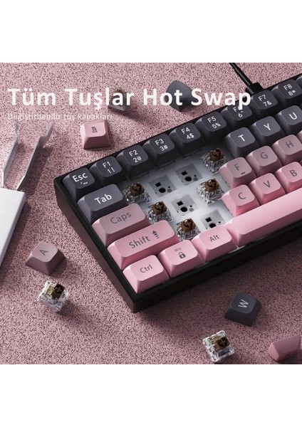 AK680 Kablolu %65 Boy Mekanik Oyuncu Klavyesi-Rainbow Aydınlatma Hot-Swap