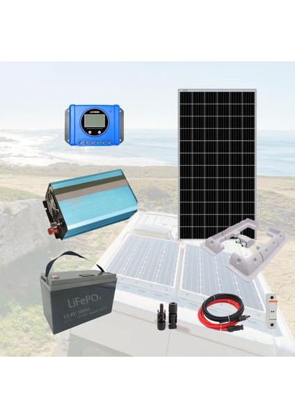 Solar Güneş Enerji Sistemi Karavan ve Aydınlatma Paketi Lityum Akülü (Tak-Kullan)-Mini