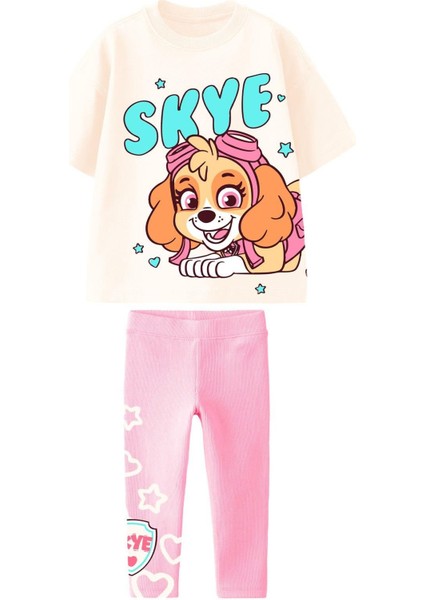 Kız Çocuk Pamuklu Kumaş Paw Patrol Baskılı Tshirt Tayt Alt Üst Takım