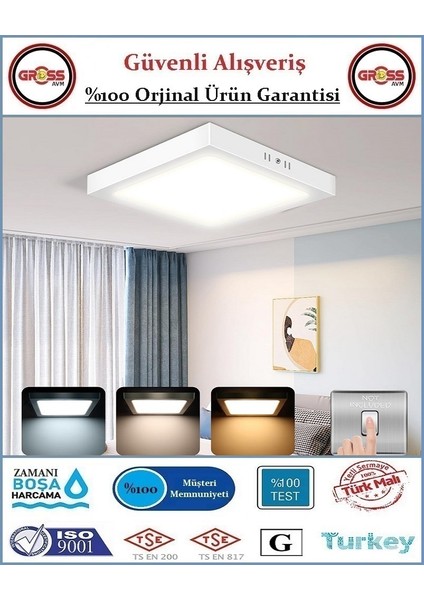 Sıva Üstü Kare LED Armatür Beyaz - 18 Watt - 1900 Lümen - Beyaz Işık
