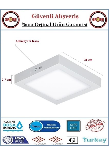 Sıva Üstü Kare LED Armatür Beyaz - 18 Watt - 1900 Lümen - Beyaz Işık fiyatları