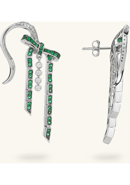 Kurdele Figürlü Küpe Sallantılı Yeşil Zirkon Taşlı modelleri