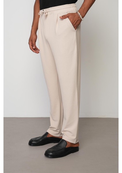 Bej Baggy Fit Erkek Pileli Pantolon E1028