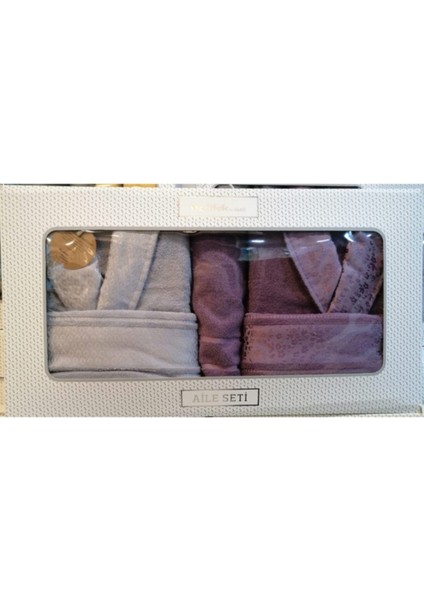 Camellia Happy Aile Seti Bornoz Takımı Gri - Mürdüm fırsatları