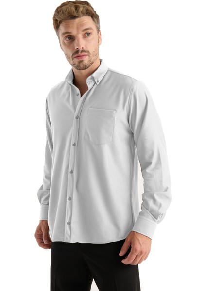 Erkek Gömlek Gri Likralı Uzun Kollu Cepli Rahat Kalıp Dökümlü Pamuklu Günlük Şık Model fiyatları