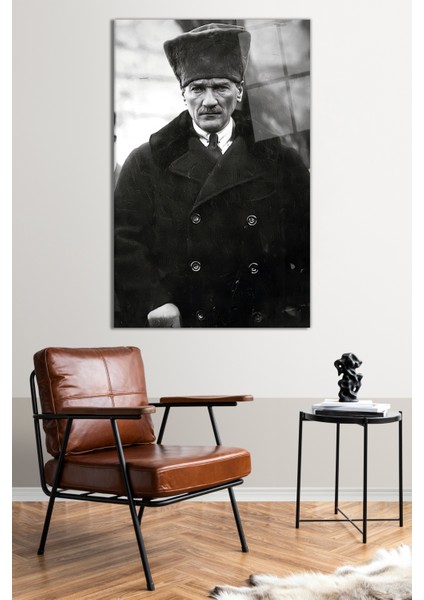 Siyah Beyaz Atatürk Portresi Cam Tablo, Ev Ofis Dekoru, Hediyelik Duvar Dekorasyonu, Kırılmaz Cam fiyatları