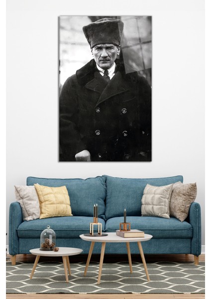 Siyah Beyaz Atatürk Portresi Cam Tablo, Ev Ofis Dekoru, Hediyelik Duvar Dekorasyonu, Kırılmaz Cam modelleri