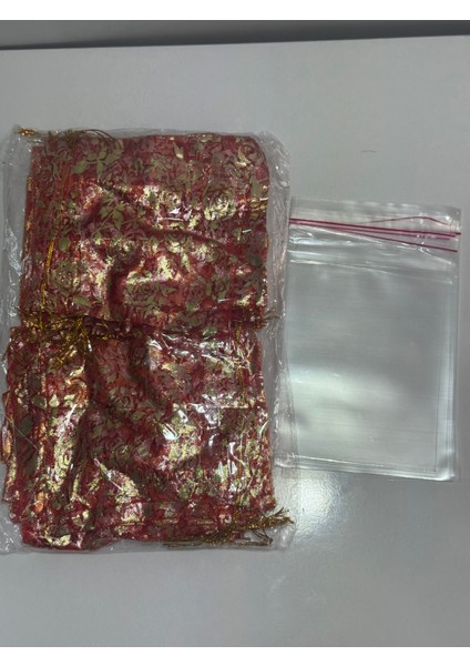 Kırmızı Çerez Kesesi 50 Adet Ölçü 12X15CM Kına Nikah Düğün Bride Mevlüt (Şeffaf Kilitli Poşet Dahil)