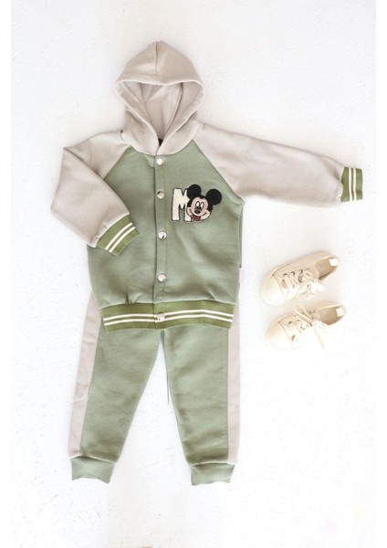 Erkek Çocuk Süzene Nakış Detaylı Şardonclu 3 Iplik Kumaş Altüst Takım