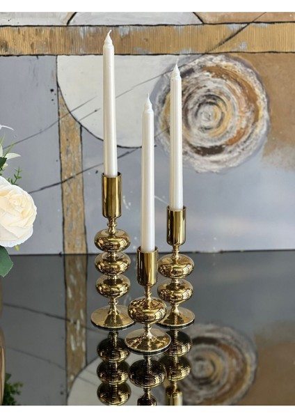 3'lü Cam Mumluk Takımı, Şeffaf ve Gold Detaylı, Sedefli Mumlar ile Şıklık Sağlar