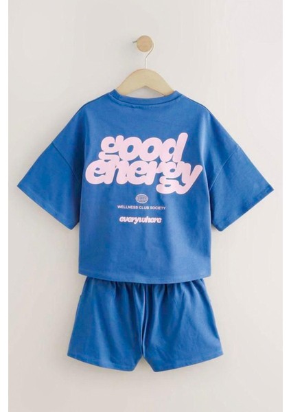 Kız Çocuk Pamuklu Kumaş Slogan Baskılı Tshirt ve Şort Alt Üst Takım