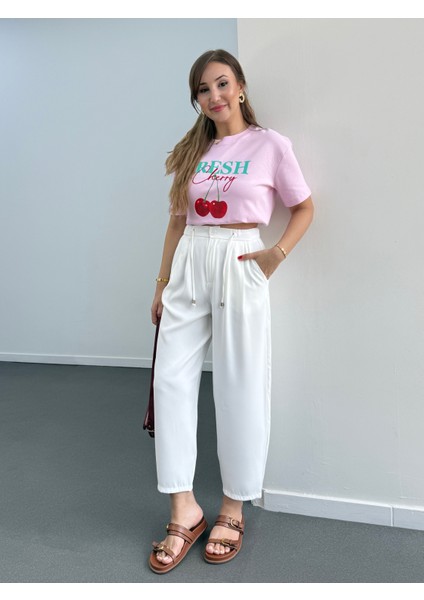 Hole Beli Lastikli Şalvar Pantolon