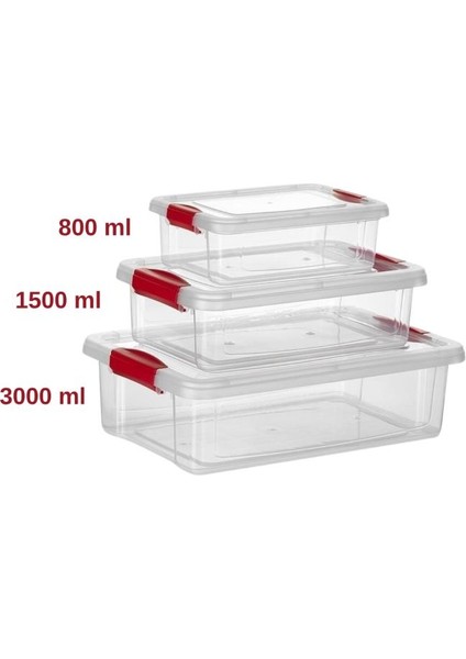 3’lü Kilitli Kapaklı Saklama Kutusu Seti, Buzdolabı Düzenleyici Erzak Saklama Kabı (800,1500,3000ML) fiyatları