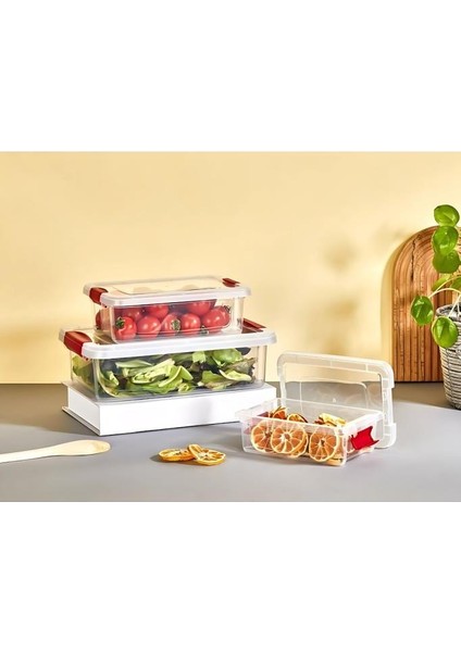 3’lü Kilitli Kapaklı Saklama Kutusu Seti, Buzdolabı Düzenleyici Erzak Saklama Kabı (800,1500,3000ML) modelleri