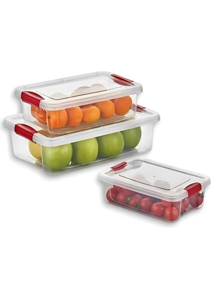 3’lü Kilitli Kapaklı Saklama Kutusu Seti, Buzdolabı Düzenleyici Erzak Saklama Kabı (800,1500,3000ML) fırsatları