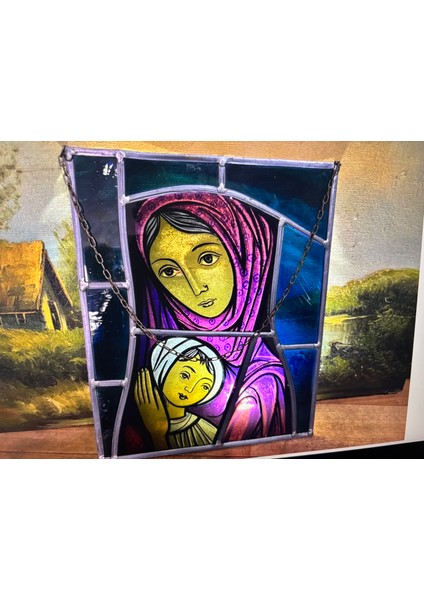 Madonna ve Çocuk Vitray Pano 29,5 cm x 24 cm Ölçülerinde indirimleri