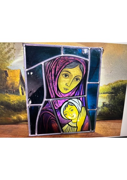 Madonna ve Çocuk Vitray Pano 29,5 cm x 24 cm Ölçülerinde
