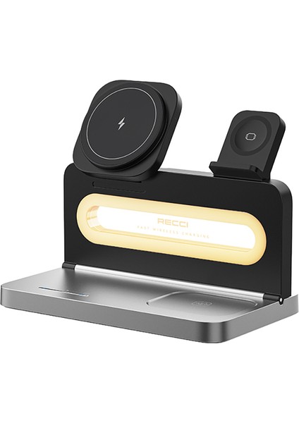 Rcw-49 4in1 Kablosuz Şarj Standı Ambiyans Işıklı Telefon&akıllı Saat&kulaklık 15W Siyah