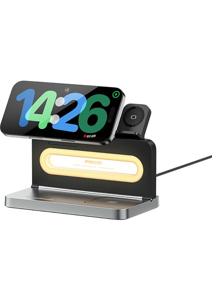 Rcw-49 4in1 Kablosuz Şarj Standı Ambiyans Işıklı Telefon&akıllı Saat&kulaklık 15W Siyah fırsatları