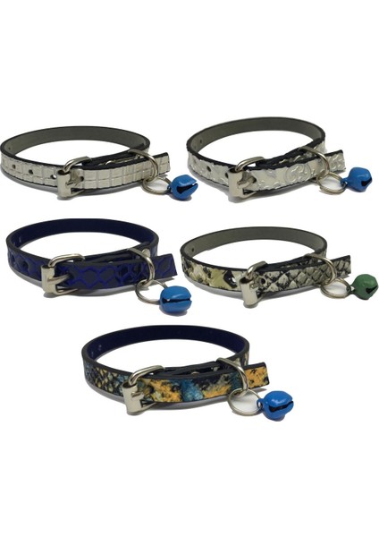 5 Adet Zilli Deri Kedi Tasması 30 cm