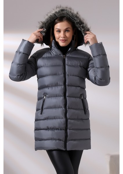 Kadın Kapüşonlu Fermuarlı Microjel Dolumlu Peluşlu Su ve Rüzgar Gecirmez Monta indirimleri