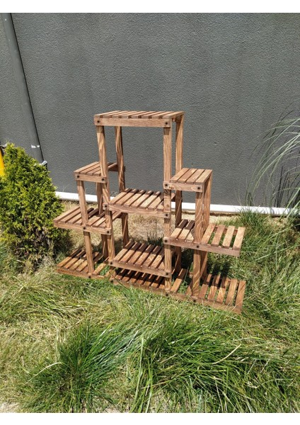 Eskitme Ceviz Rengi Ahşap Dekoratif Çiçeklik Saksılık Balkon Bahçe Standı Mobilyası modelleri