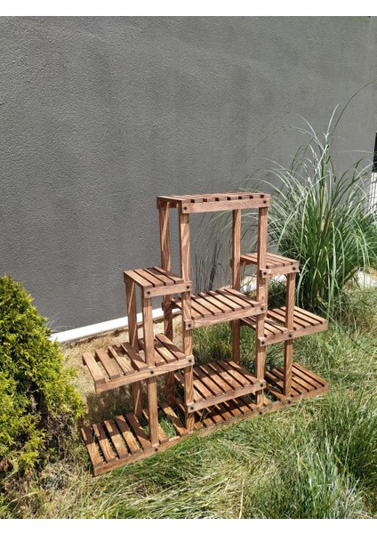 Eskitme Ceviz Rengi Ahşap Dekoratif Çiçeklik Saksılık Balkon Bahçe Standı Mobilyası indirimleri