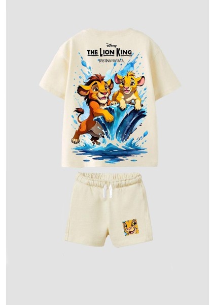 Erkek Çocuk Pamuklu Bisiklet Yaka Aslan Baskılı Tshirt ve Şort Alt Üst Takım