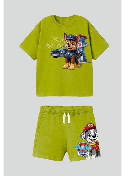 Erkek Çocuk Pamuk Kumaş Paw Patrol Baskılı Tshirt ve Şort Alt Üst Takım