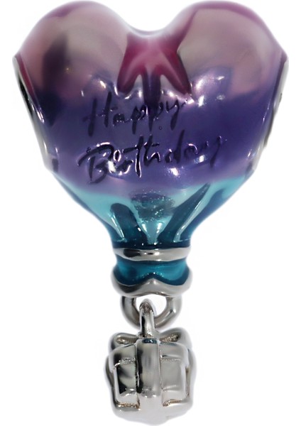 Kadın Doğum Günü Balonu Temalı Gümüş Charm