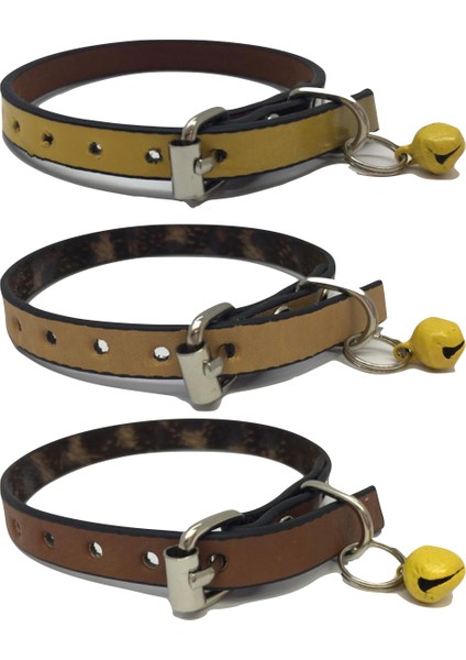 3'lü Set Zilli Deri Kedi Tasması 30 cm