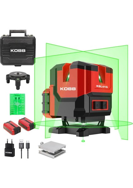 KBL41G 30METRE 4X90⁰/1X360⁰ Otomatik Hizalamalı Li-Ion Çift Akülü Profesyonel Yeşil Çapraz Çizgi Lazer Distomat