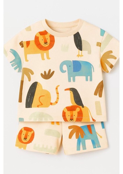 Erkek Çocuk Safari Baskılı Tshirt ve Şort Alt Üst Takım