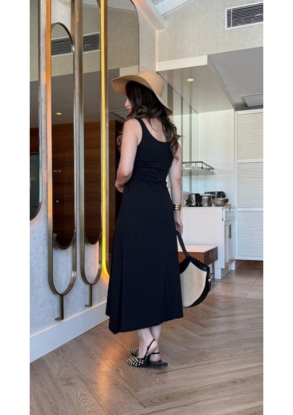 Kadın Askılı Yuvarlak Yakalı Viskon Elbise modelleri