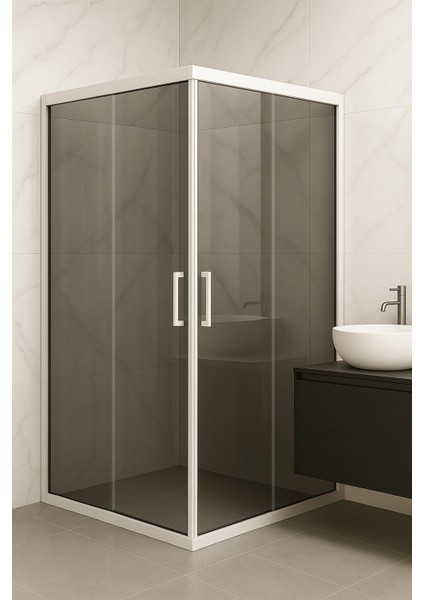 Duşakabin Füme Temper Cam Kare Beyaz Profil - Yükseklik: 190 cm