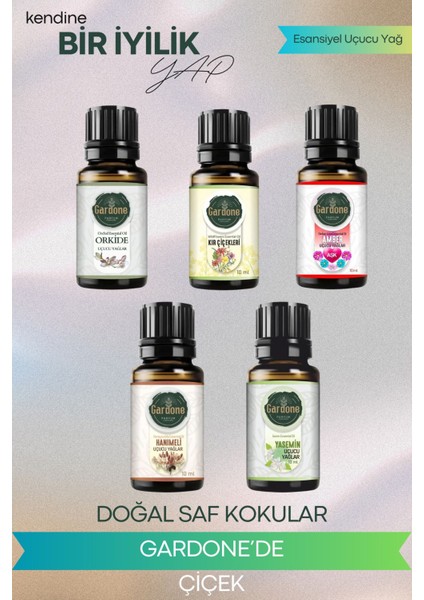 5'li Set Esansiyel Uçucu Yağ Yasemin Orkide Amber Hanımeli Kır Çiçekleri