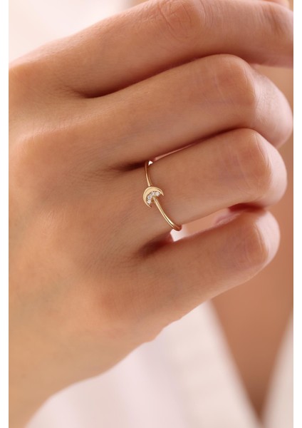 14 Ayar Minimal Ay Yüzük fiyatları